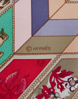 Hermes Calle 90 CORRESPONDANCE Stamp Pattern Foulard Rose Multicolore Soie