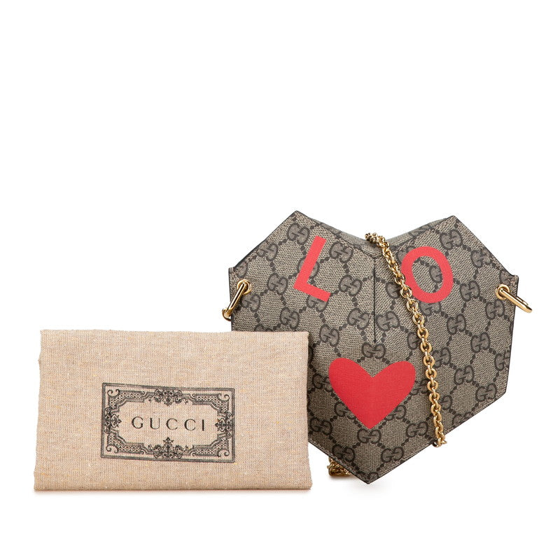 Gucci GG Supreme Small Heart LOVE Chain Shoulder Bag 678131 Beige Red PVC Leather  Gucci