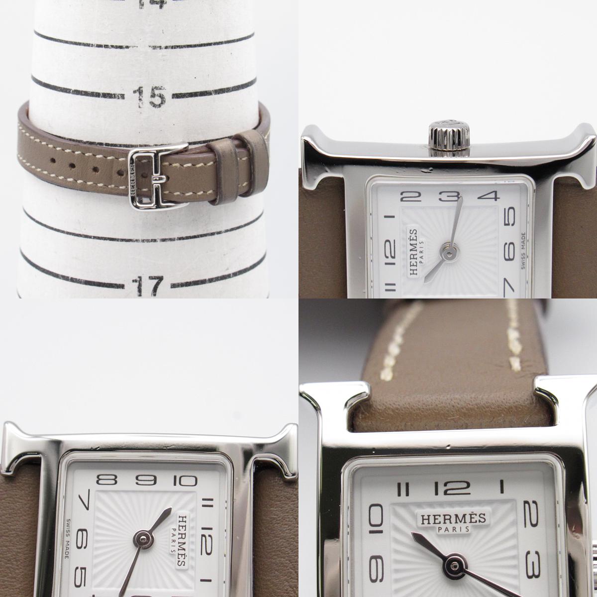 Hermes Hermes H Watch Watch Watch Stainless Steel Leather Belt  White/Silver HH1.110