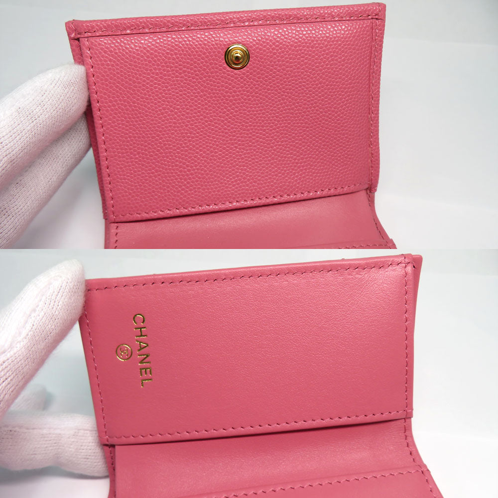 Chanel Small Flap Wallet AP3518 Matrasse Caviar S Pink G  Coco  Metal Three Folded Wallet
