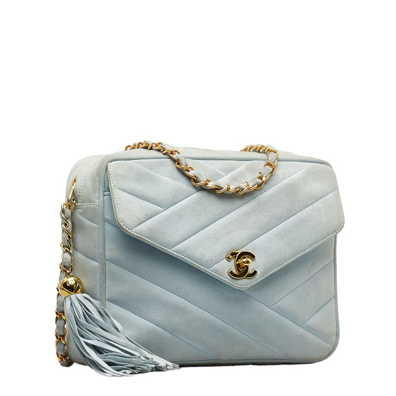 Chanel Bias Stick Coco Ball Chain Shoulder Bag Blue G Suede  CHANEL