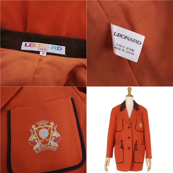 LEONARD SPORT Jacket Single Brest Wool Out  Japanese Made M Orange Original