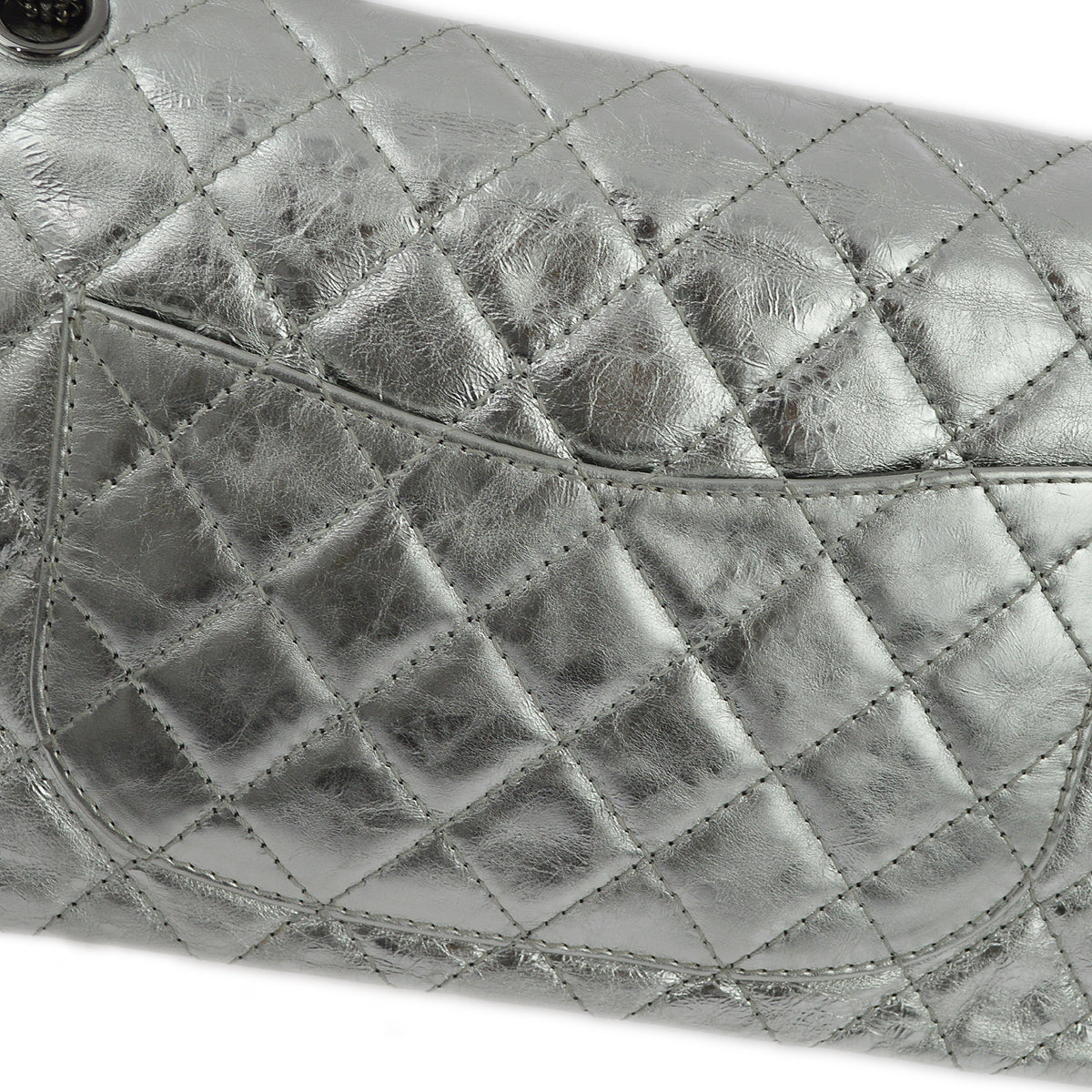 Chanel 銀色羔羊皮 2.55 經典雙翻蓋單肩包