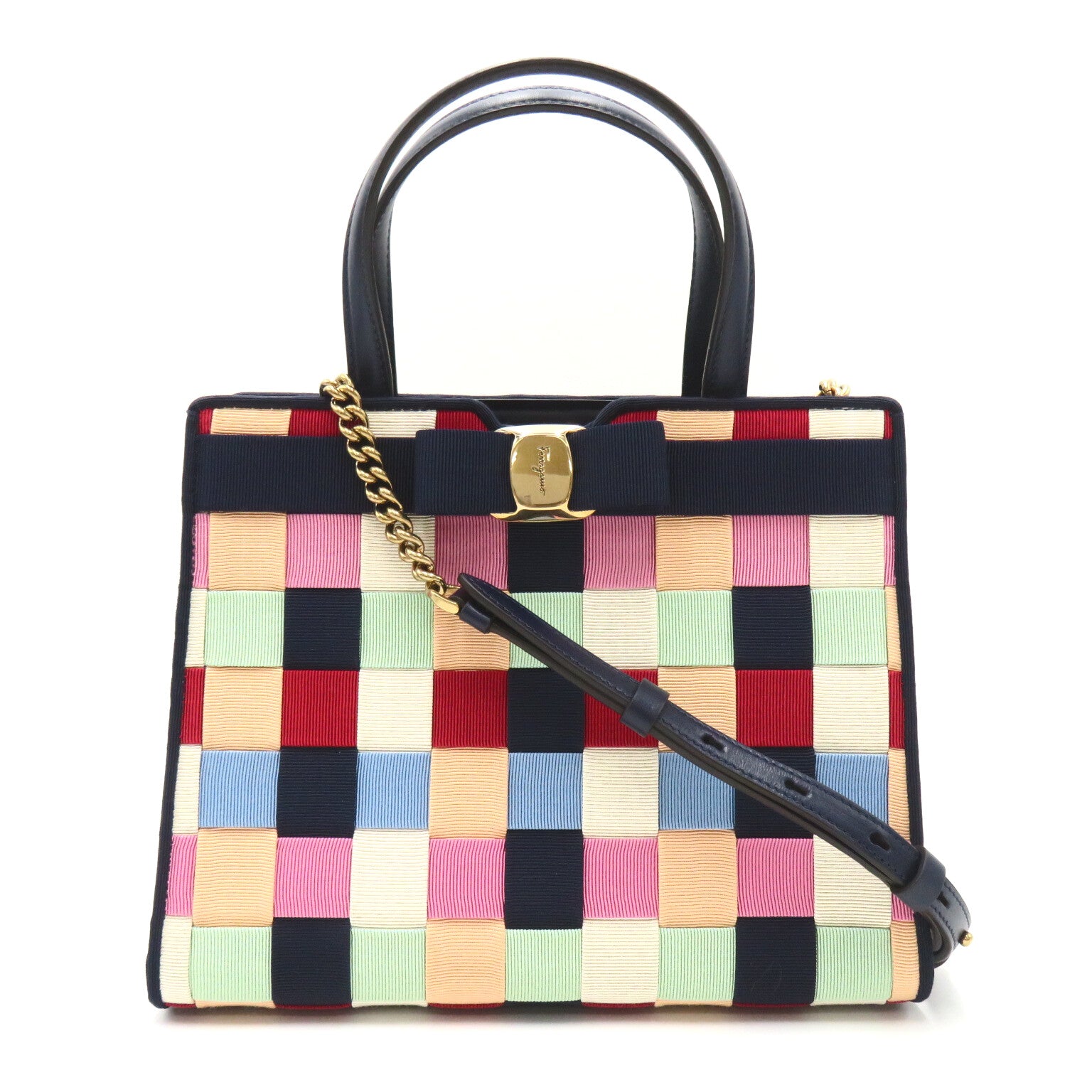 Salvatore Ferragamo Salvatore Ferragamo 2W Handbag Handbag Leather Nylon  Navy  / Multicolor 21 2486