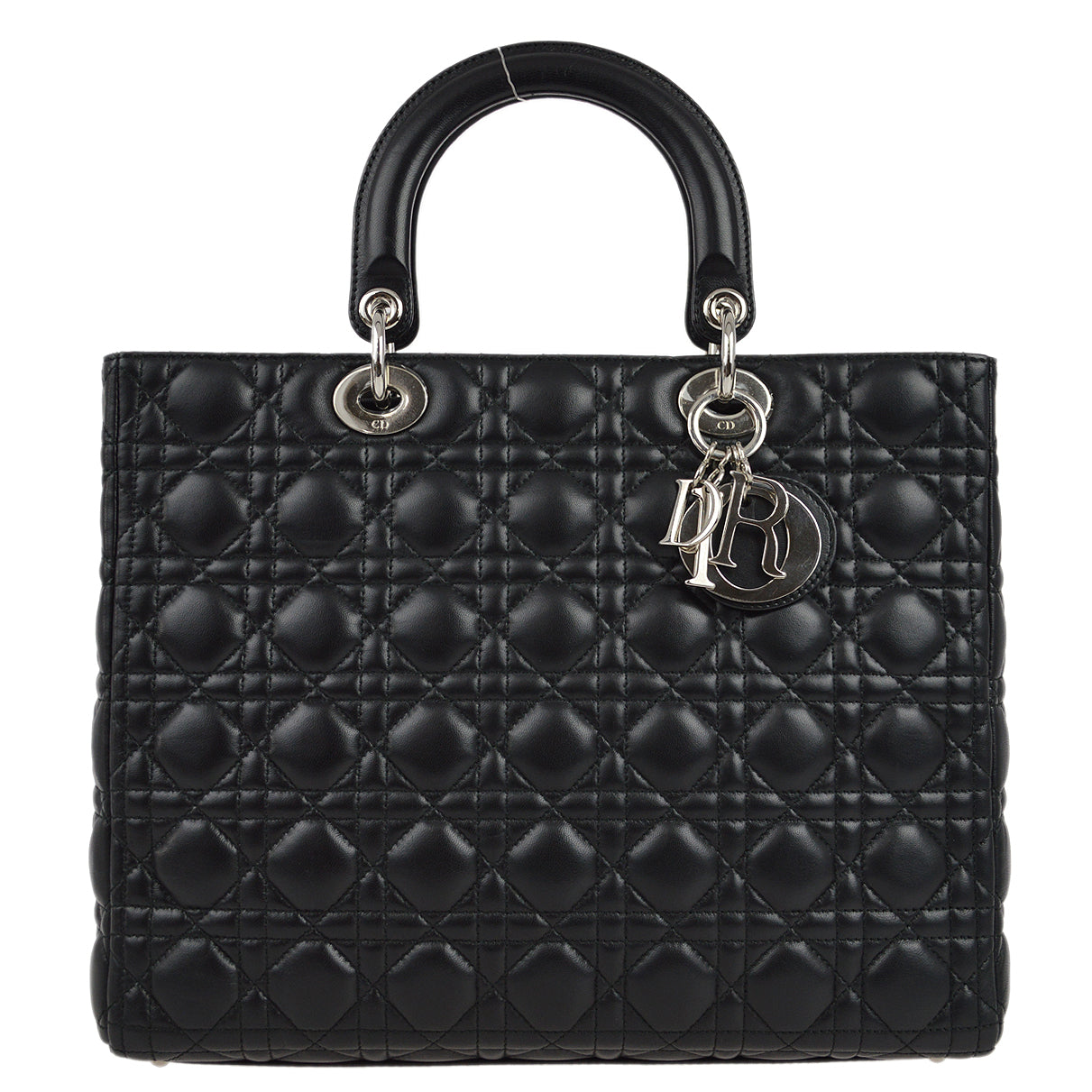 Christian Dior 2000 Black Lambskin Lady Dior Cannage Handbag