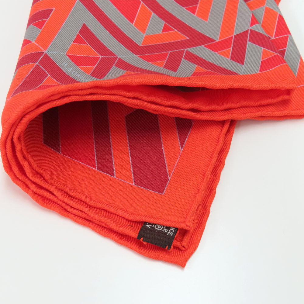 HERMES Hermes Carré 45 Putique Carré CUBE Geometry  Orange Red Silk Bandana Small Accessories  Two-Two-Two-Two-Two-Two