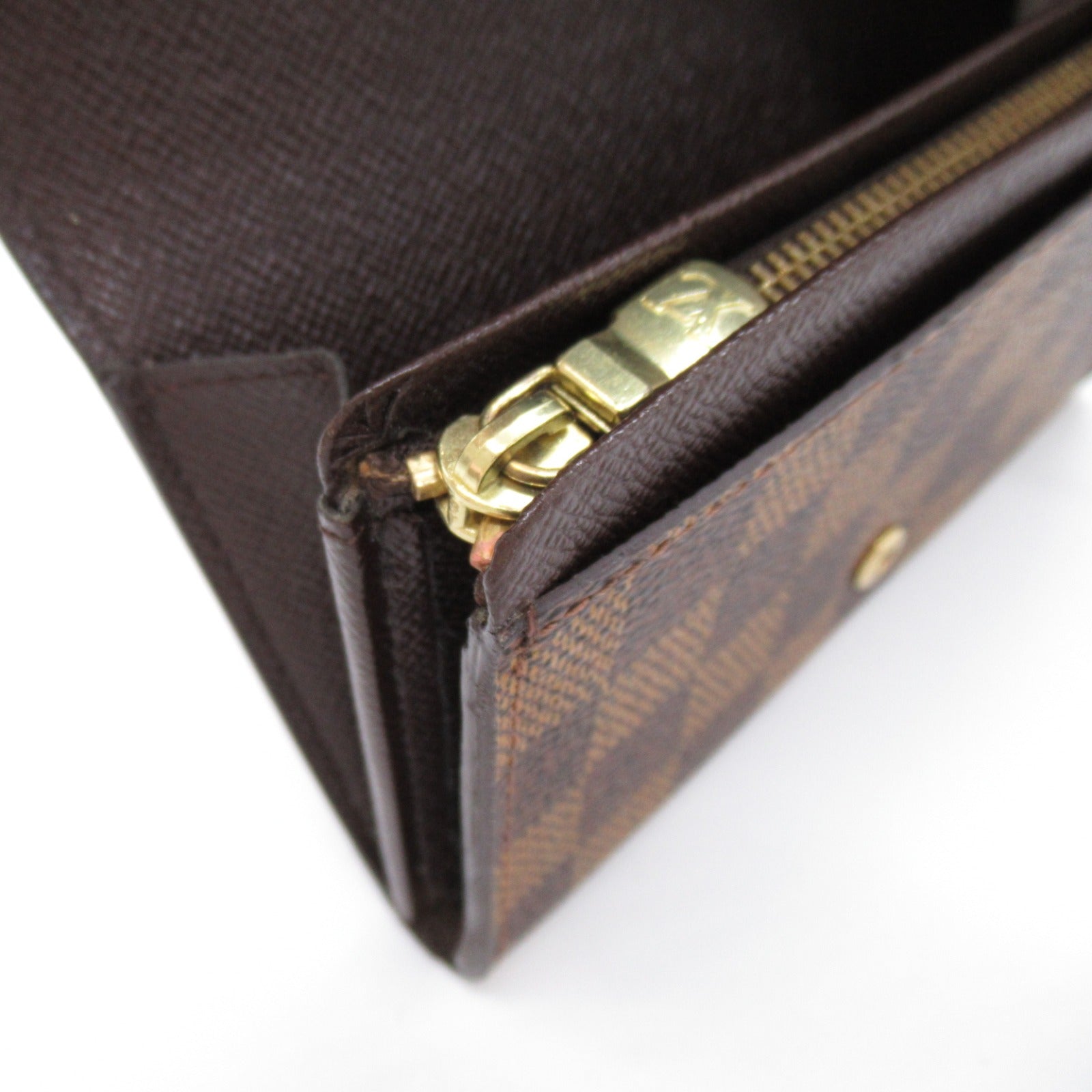 Louis Vuitton Porte Monetier Tresor Double Fold Wallet Wallet PVC Coated Canvas Damiet Mens  Brown N61730