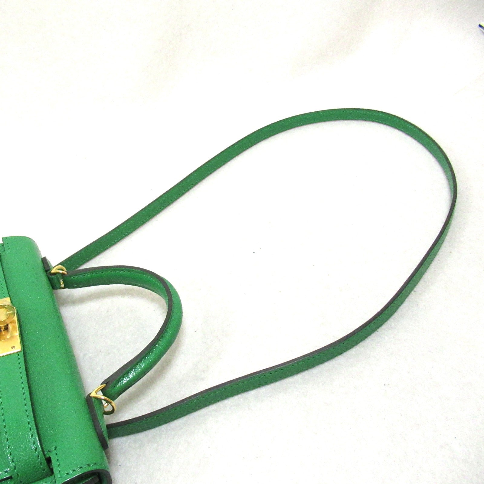 Hermes Hermes Mini 2 2w Shoulder Bag External Sewing 2way Shoulder Bag Leather S  Green 084743CC