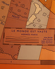 Hermes Carré 90 Le Monde Est Vaste Map  the World SCalf Orange Beige Silk  Hermes