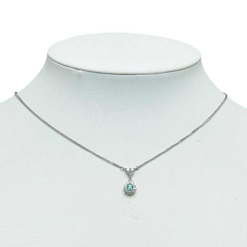 Pt850 platinum emerald 0.18ct diamond 0.33ct pendant necklace ladies