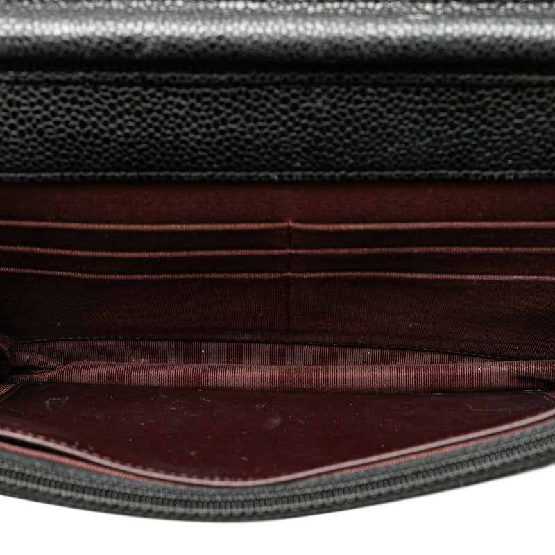 Chanel Mattrase Chain Wallet Long Wallet Black Caviar S  CHANEL