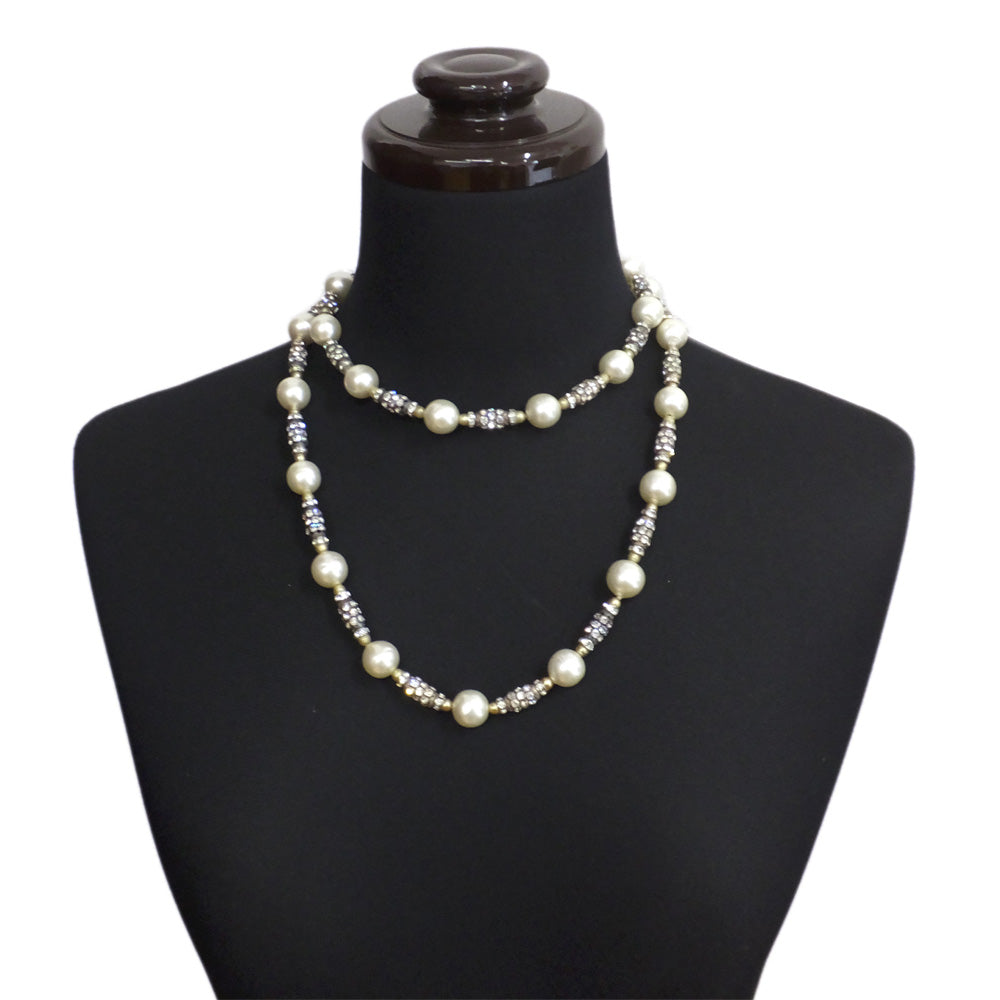 【Chanel】Chanel necklace 93cm  Pearl Rhinestone G Silver Gold   Accessories Small  Fake Quality Wood