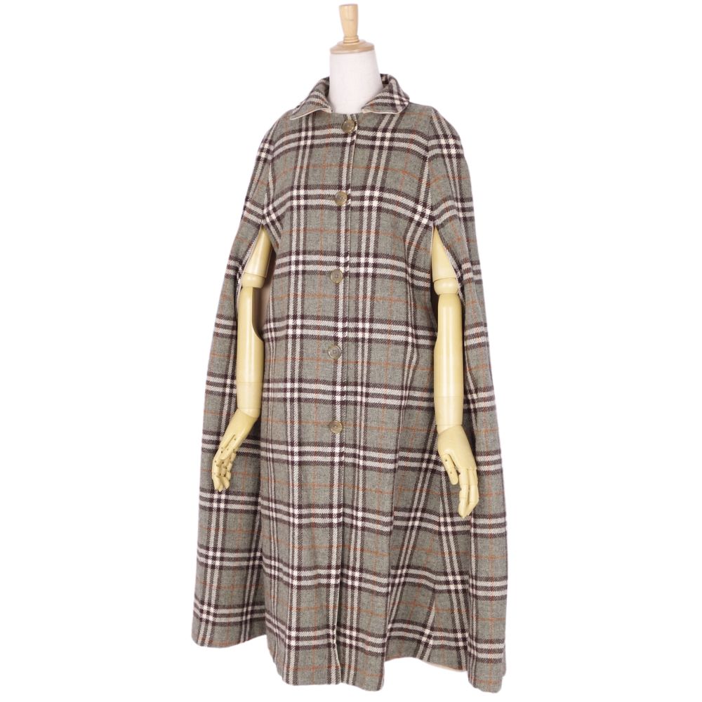 Vint Burberry s Coat British Poncho Reverseible Check Wall Out  10 (L equivalent) Beige/Gr