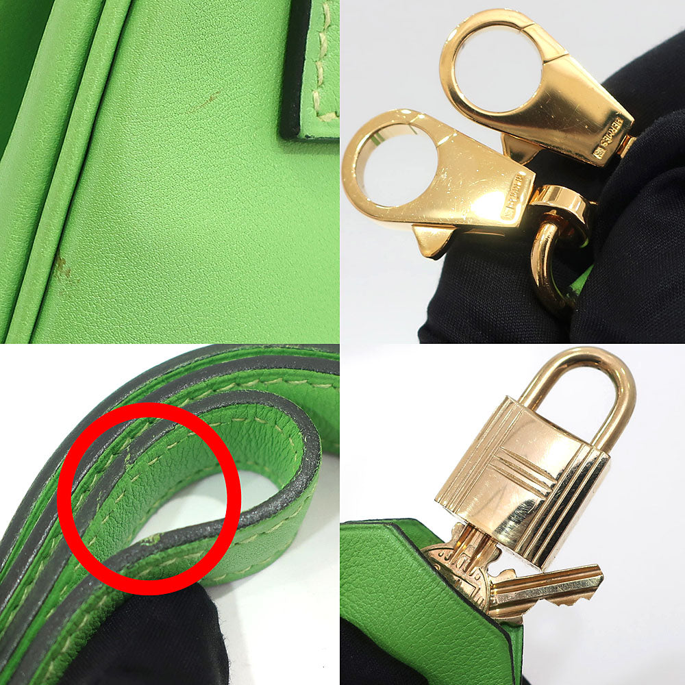 HERMES Hermes Bag Kelly Kelly 28 Vogalifer   Apple Green/Gen Gold   B  1998 Manufactured Woman  Key/Cadena 2WAY  Bag  Strip