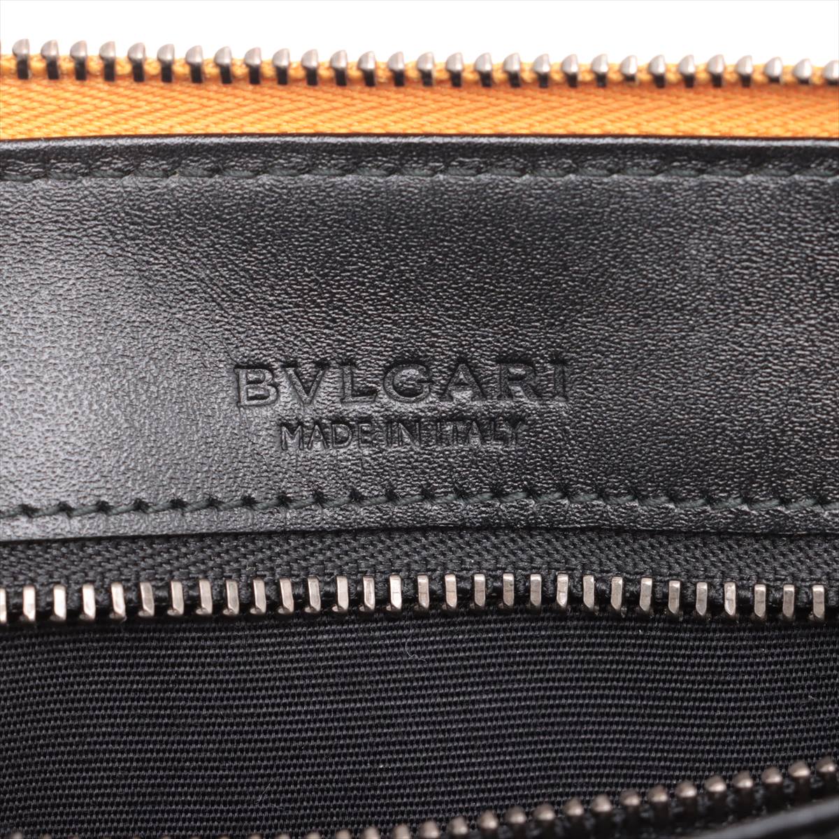 Bulgari Leather Clutch Bag Black X Yellow