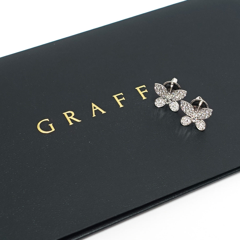 GRAFF Graph K18WG Pavé Butterfly Diamond Small Stud Pier 750WG RGE1152 Jewelry Finished