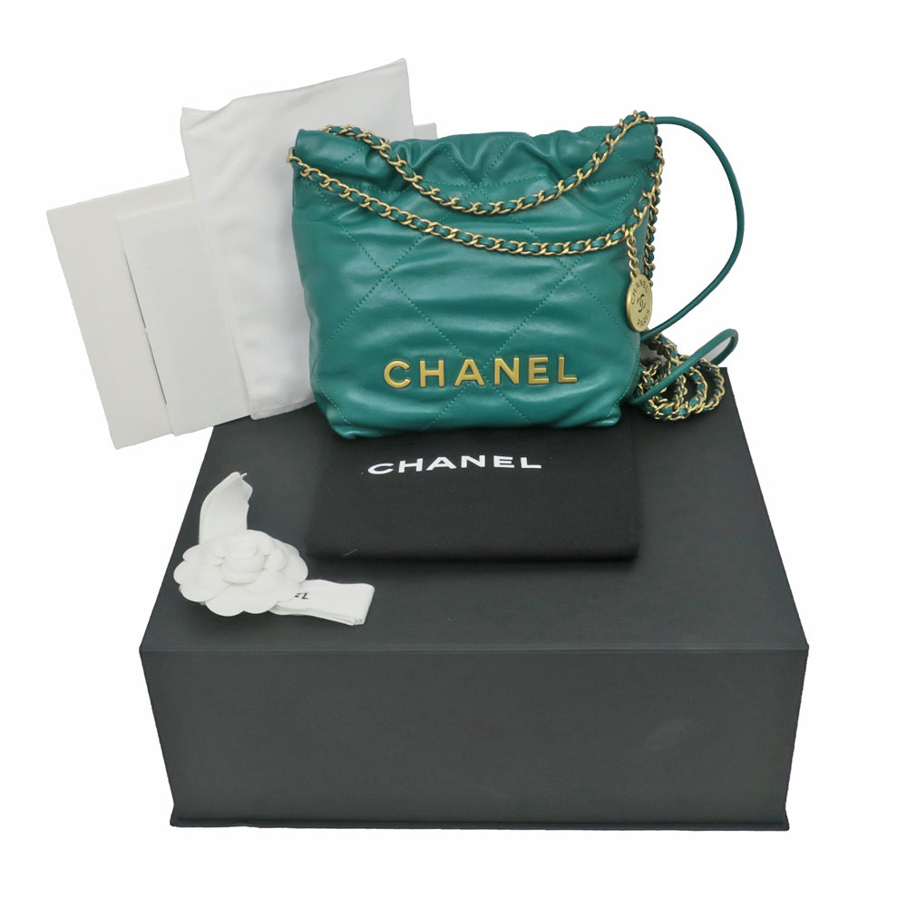 CHANEL CHANEL 22 Mini Chain Handbag Green Sder kerfs Matrasse AS3980