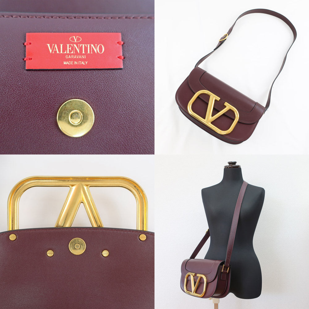 Valentino Super Vee Crossbody Shoulder Bag Leather Bordeaux Red Brown Valentino
