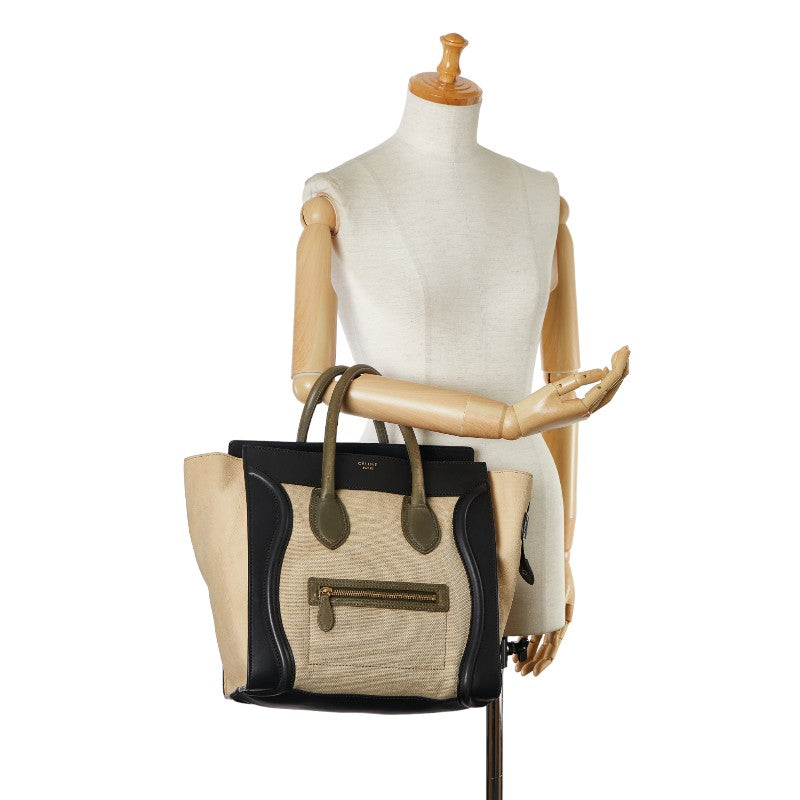 Celine Lugg Mini per Tricolor Handbag Tote Bag Beige Black Leather Canvas  Celine