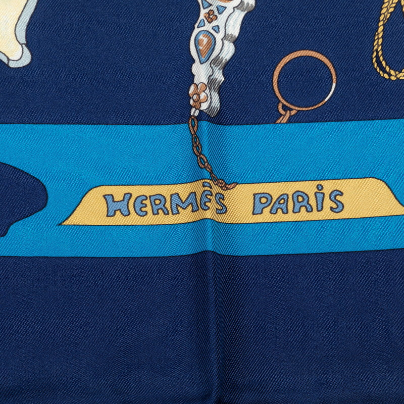 Hermes Carré 90 CARNETS DE BAL Ball Manual SCalf Blue Multicolor Silk  Hermes