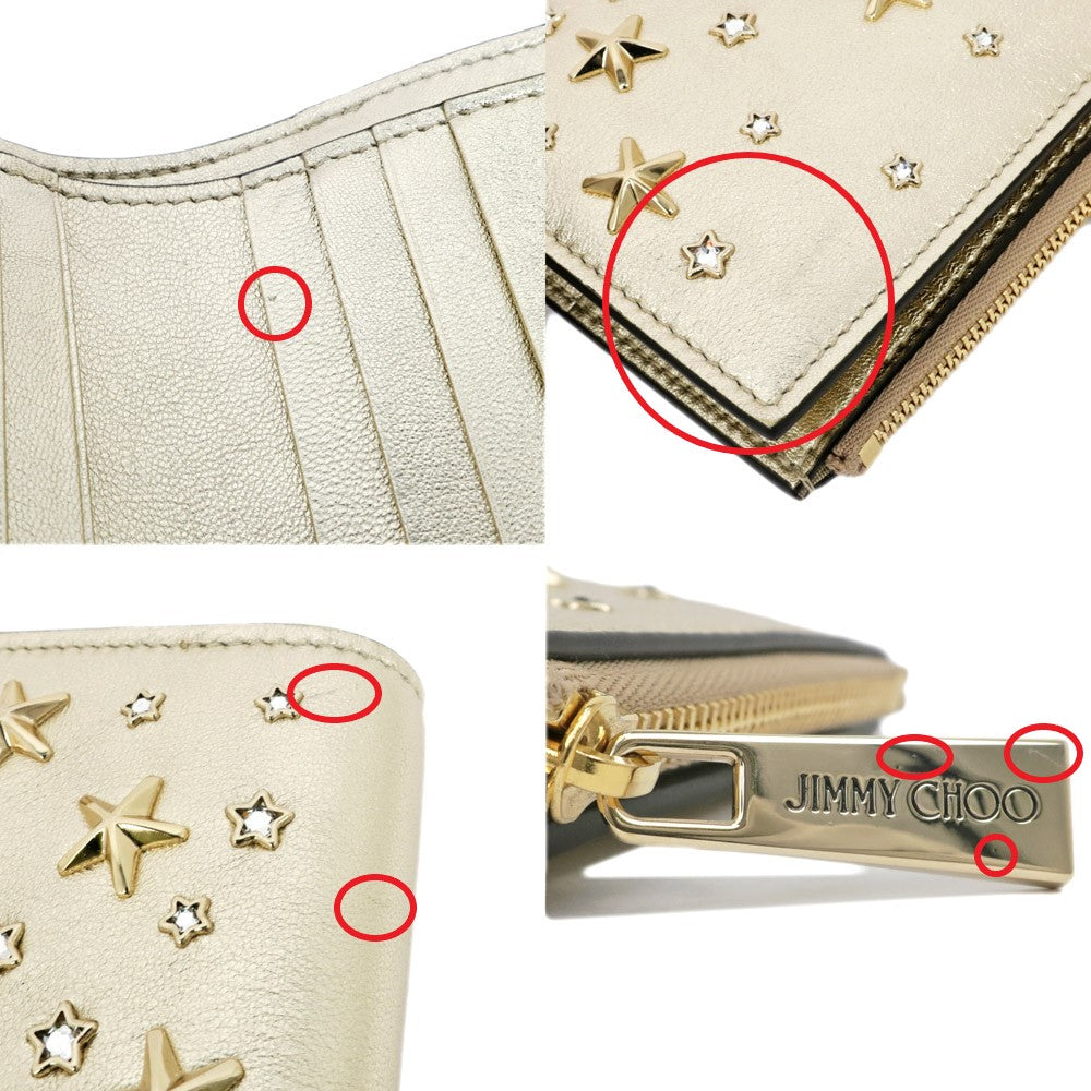 Jimmy Choo Double Fold Wallet HANNI Starstads Crystal Stands Light Gold Gold Wallet