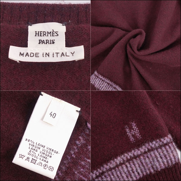 Hermes Cardigan e H Logo Wool Tops  Made in Italy 40 (M equivalent) Bordeaux