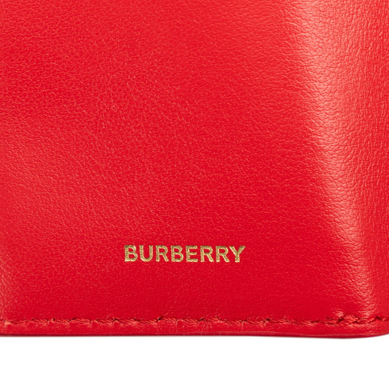 Burberry TB Logo Three Fold Wallet Red Leather