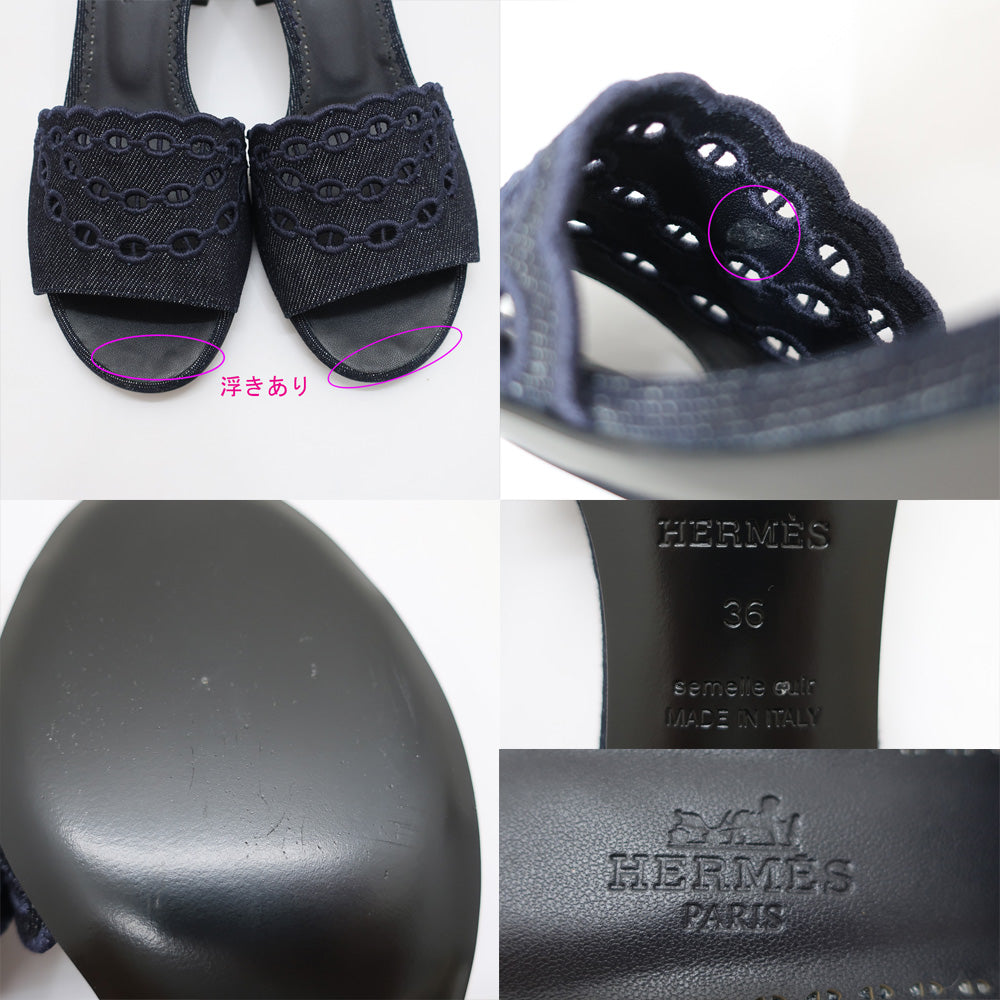 Hermes Sandalss Gladius Denim Blue Stitch Mould Shoes Shoes Size 36 23cm  Beauties  Vintage Woodwear
