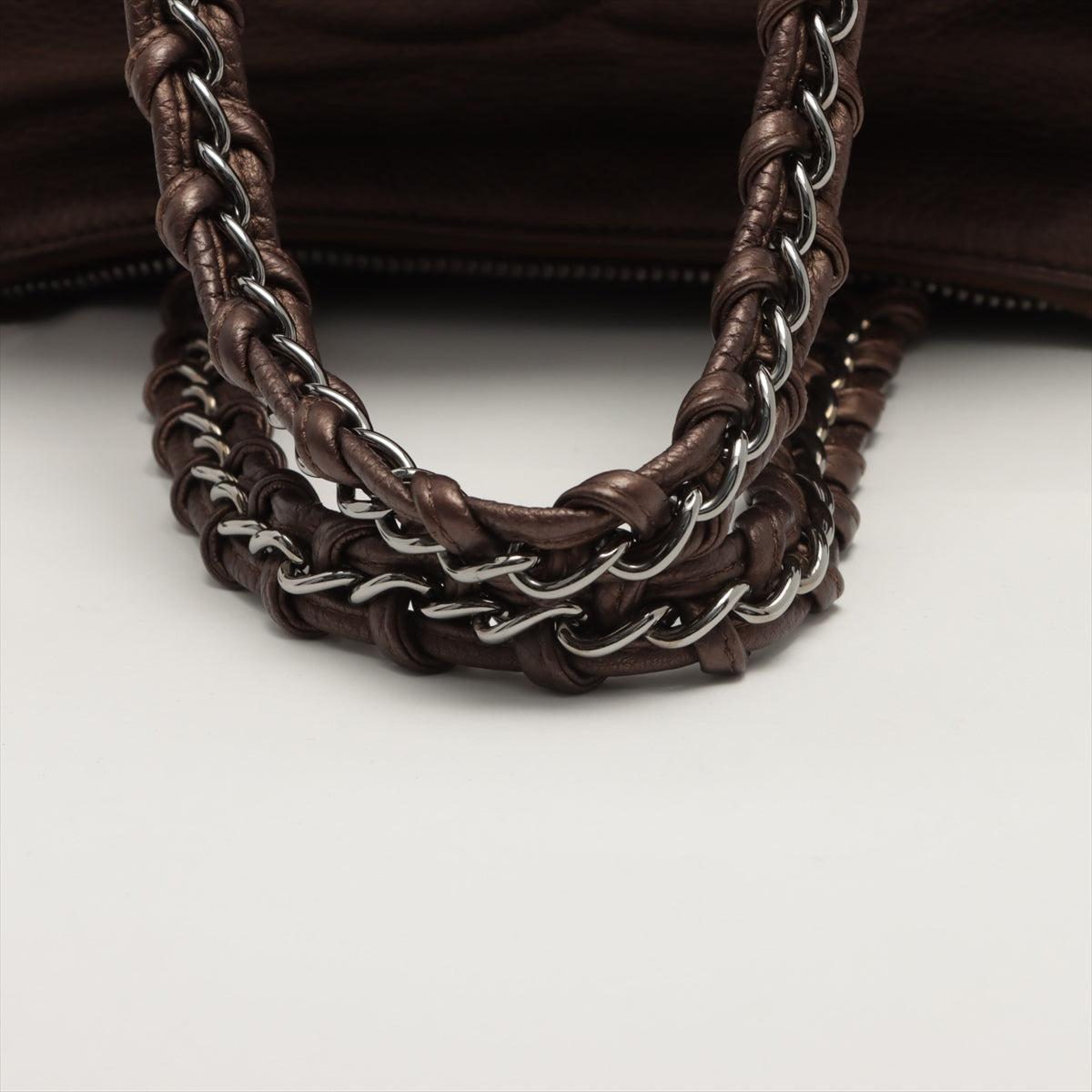Chanel Coco Leather Chain Shoulder Bag Brown Silver G