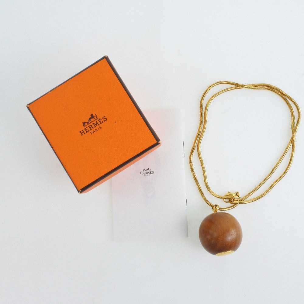 Hermes Woodball Necklace G  Tea/Golden  33.0g Wood Ball   Woodball Collar