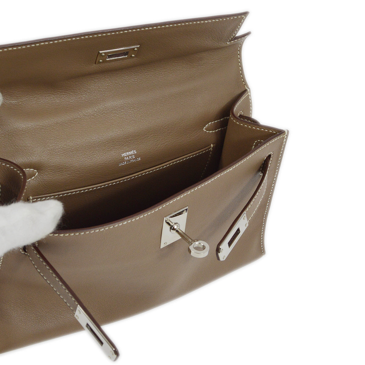 Hermes Etoupe Swift Kelly Pochette Handbag