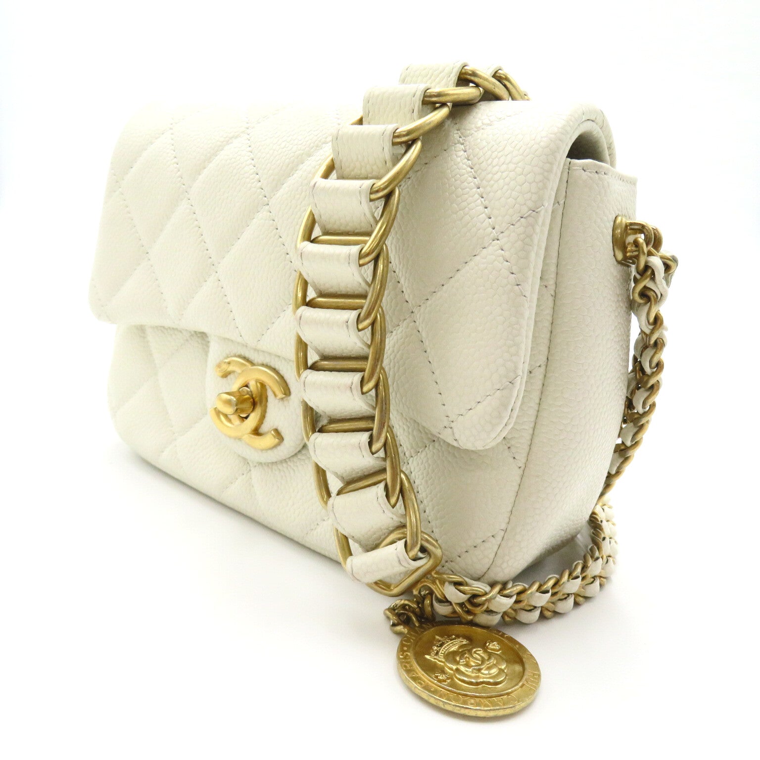 Chanel Chain Sder Chain Shoulder Chain Shellder Bag Caviar S  White Shell
