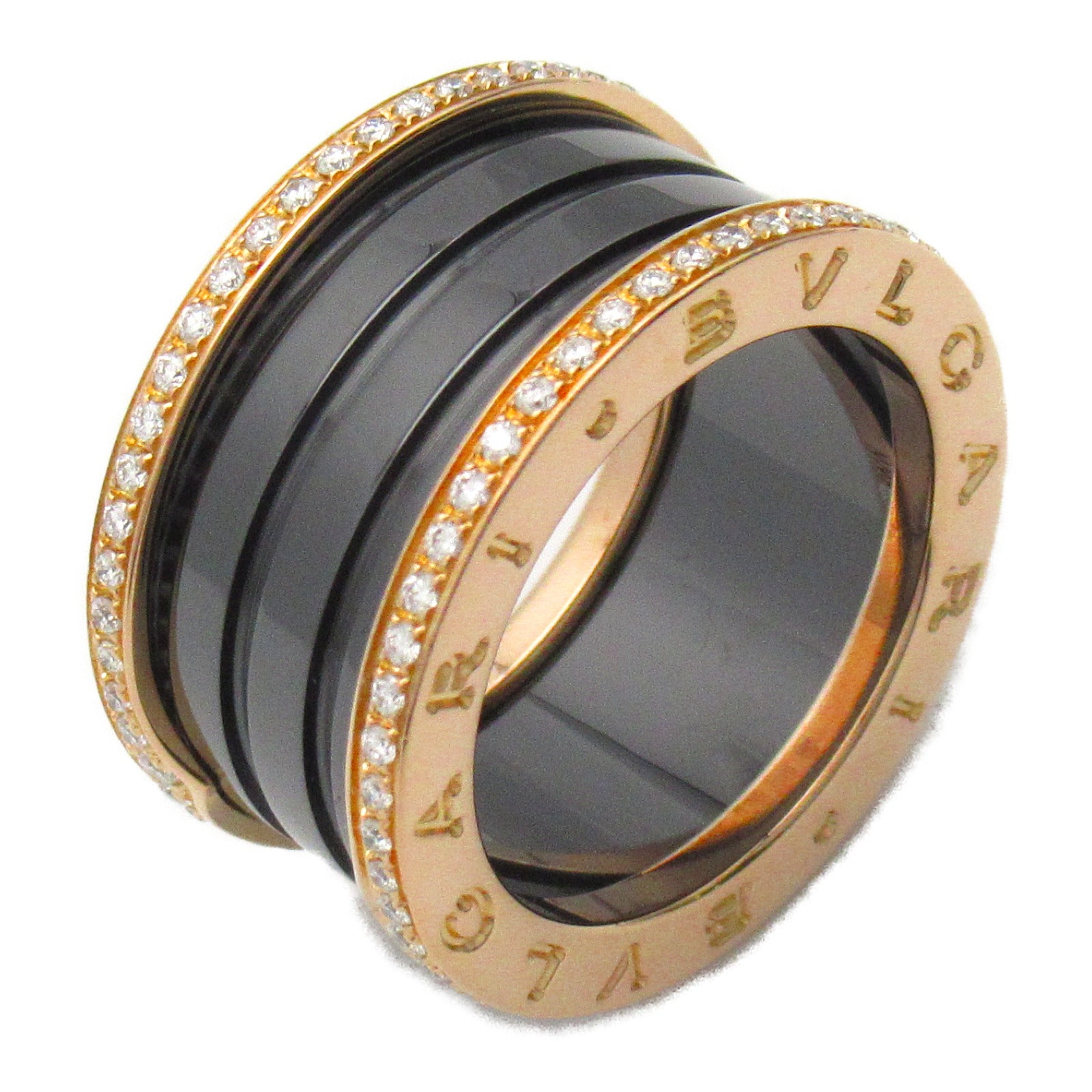 Bulgari BVLGARI B-zero1 Beezero One 4 Band Dying Ring Ring Jewelry K18PG (Pink G) Ceramic Diamond  Clear / Black 349934 【Ancestral】