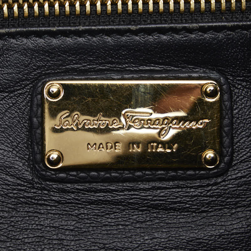 Salvatore Ferragamo Gantiini  Handbag Black Silver Leather  Salvatore Ferragamo