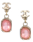Chanel Piercing Dangle Earrings Rhinestone Gold 07A