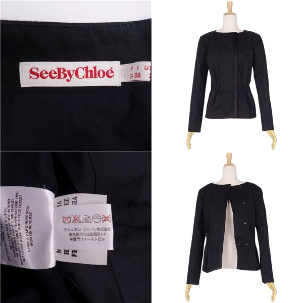 SEE BY CHLOE Jacket -Color Cotton Linen I38 (M equivalent) Black – Fashionia