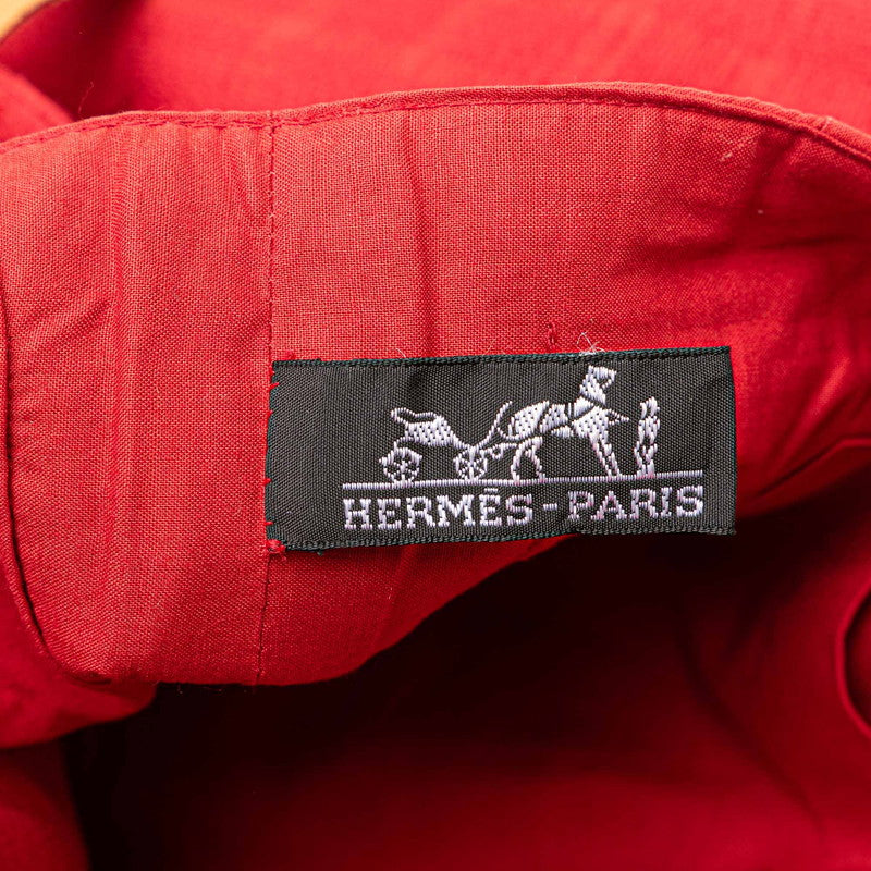 Hermes Amedaba Cabbadouposh Tote Bag Shoulder Bag Red Brown Canvas Leather  Hermes