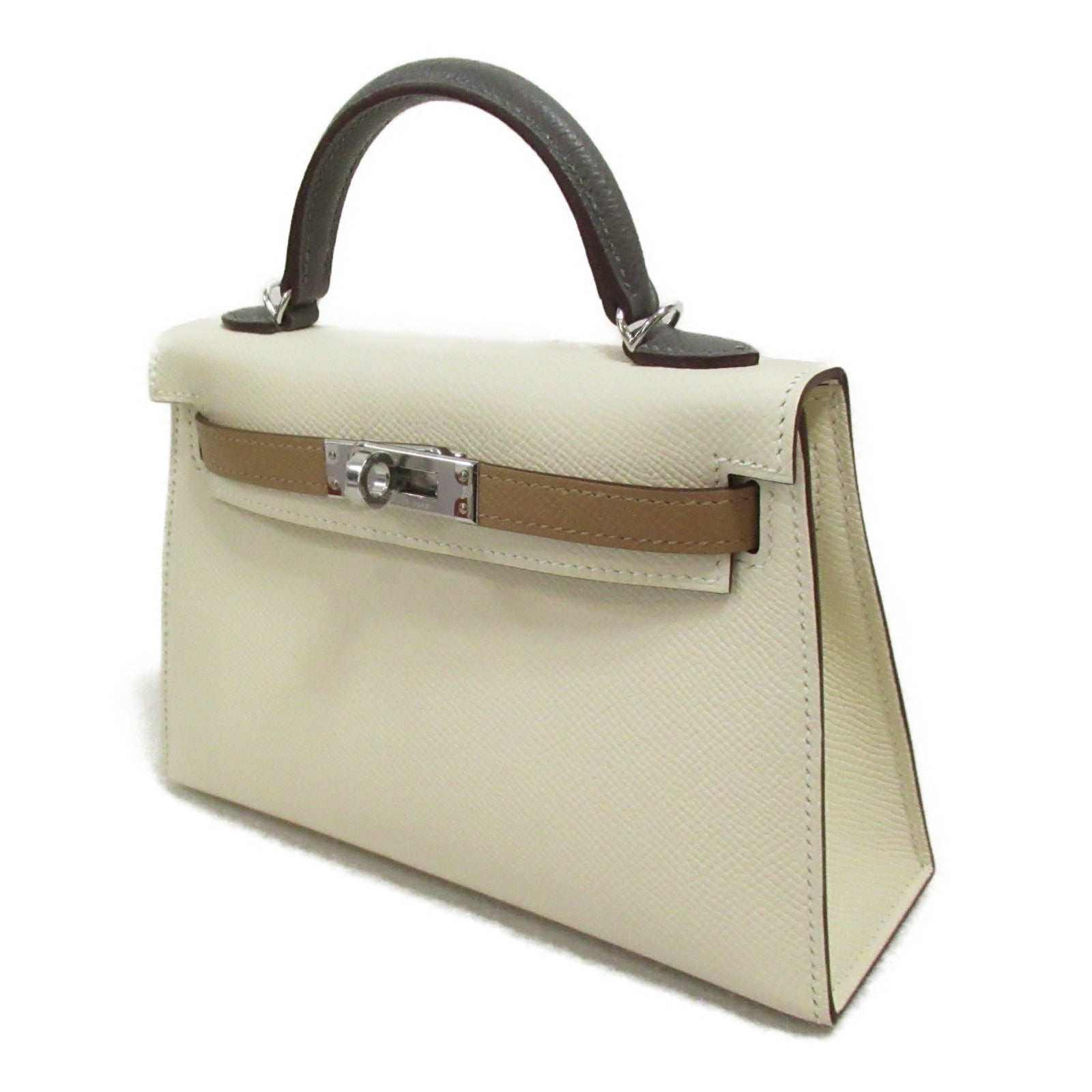 Hermes Hermes Mini 2 Tricolor Nata/Chai/Grimer Handbag Handbag Leather  Epsom White Nata/Chai/Grimer