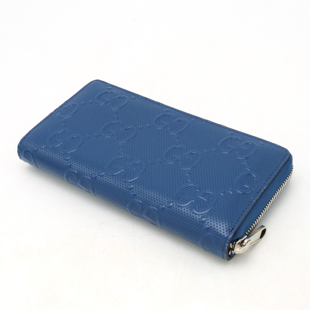 Gucci Gucci GG Embos Zippyr Round Wallet Long Wallet Leather Blue Blue Silver  625558 Blumin