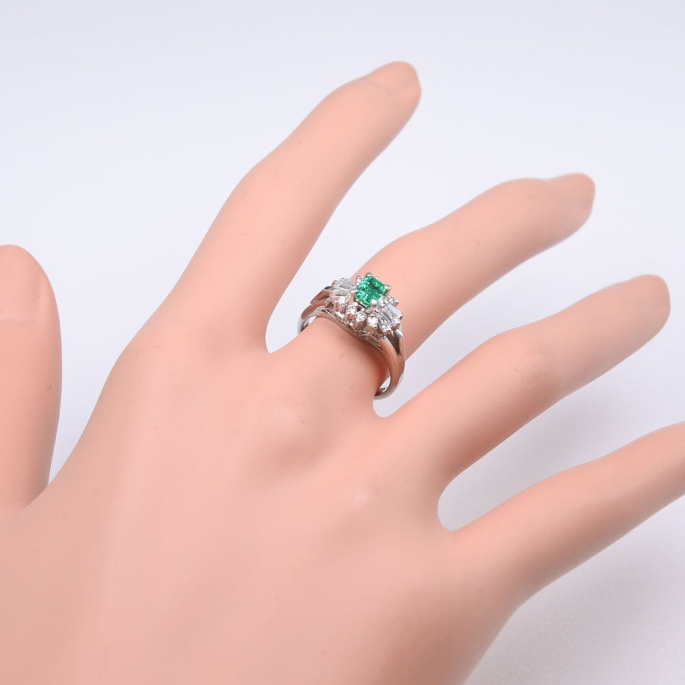 Ring Ring Pt900 Platinum Emerald× Diamond E0.40 D0.42  5.7g   Pt900