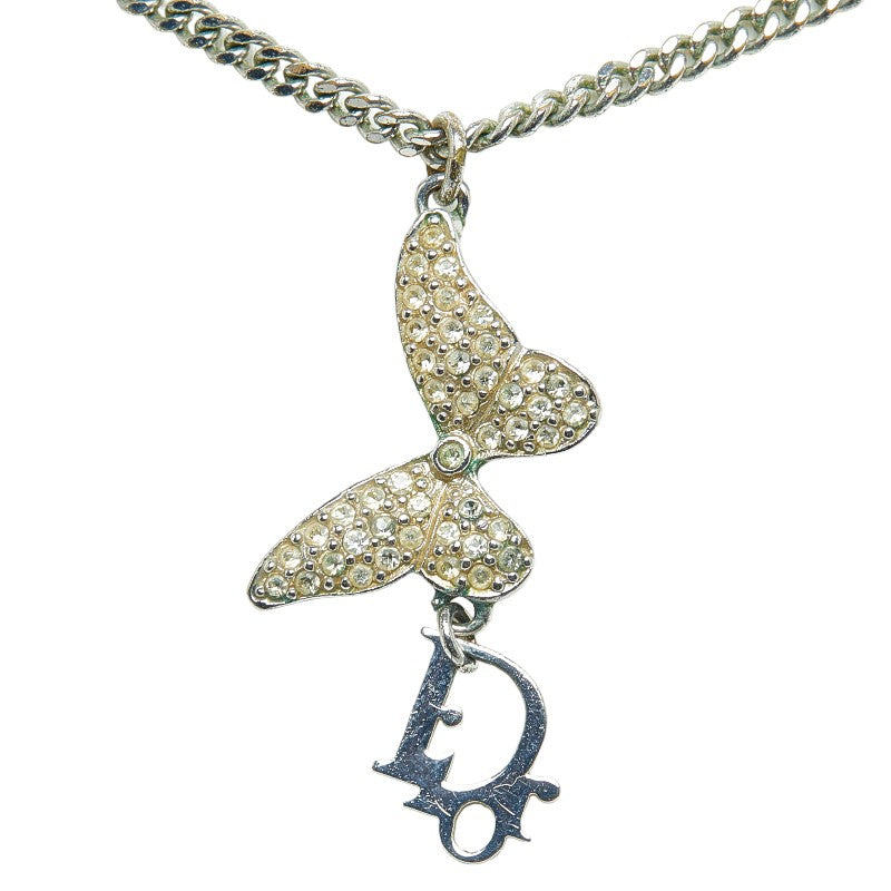 Dior butterflies logo line stone necklace silver metal ladies Dior