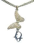 Dior butterflies logo line stone necklace silver metal ladies Dior