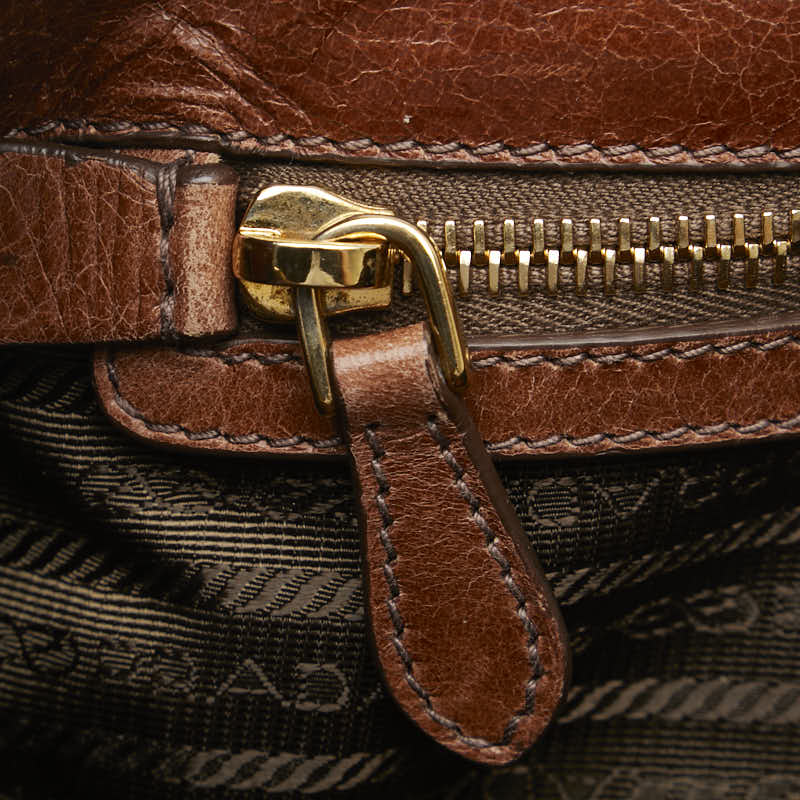 Prada Triangle Logo  Tote Bag Shoulder Bag 2WAY BL0678 Brown Leather  Prada