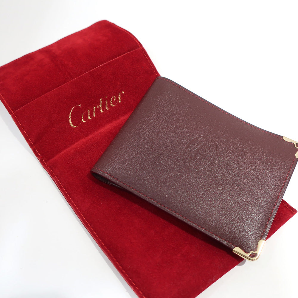 Cartier Double Fold Wallet Must Du Cartier Bordeaux  Gold  Leather s Wallet Dress Small Items Other Preservation Bags