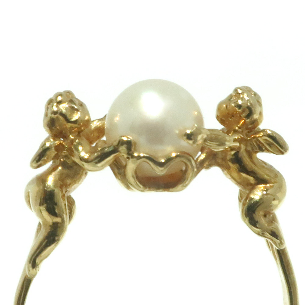 Jewelry accessory ring ring K18 yellow g angel angel pearl 6mm 10.5th  high-end