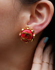CHANEL 1994 Earrings Red Gold