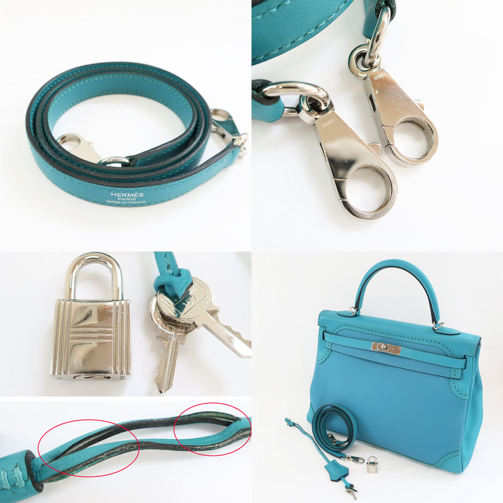 HERMES Hermes Kelly 35 Giles Turquoise Blue Leather Silver G  T  Manufactured around 2015 Handbag Shoulder 2WAY