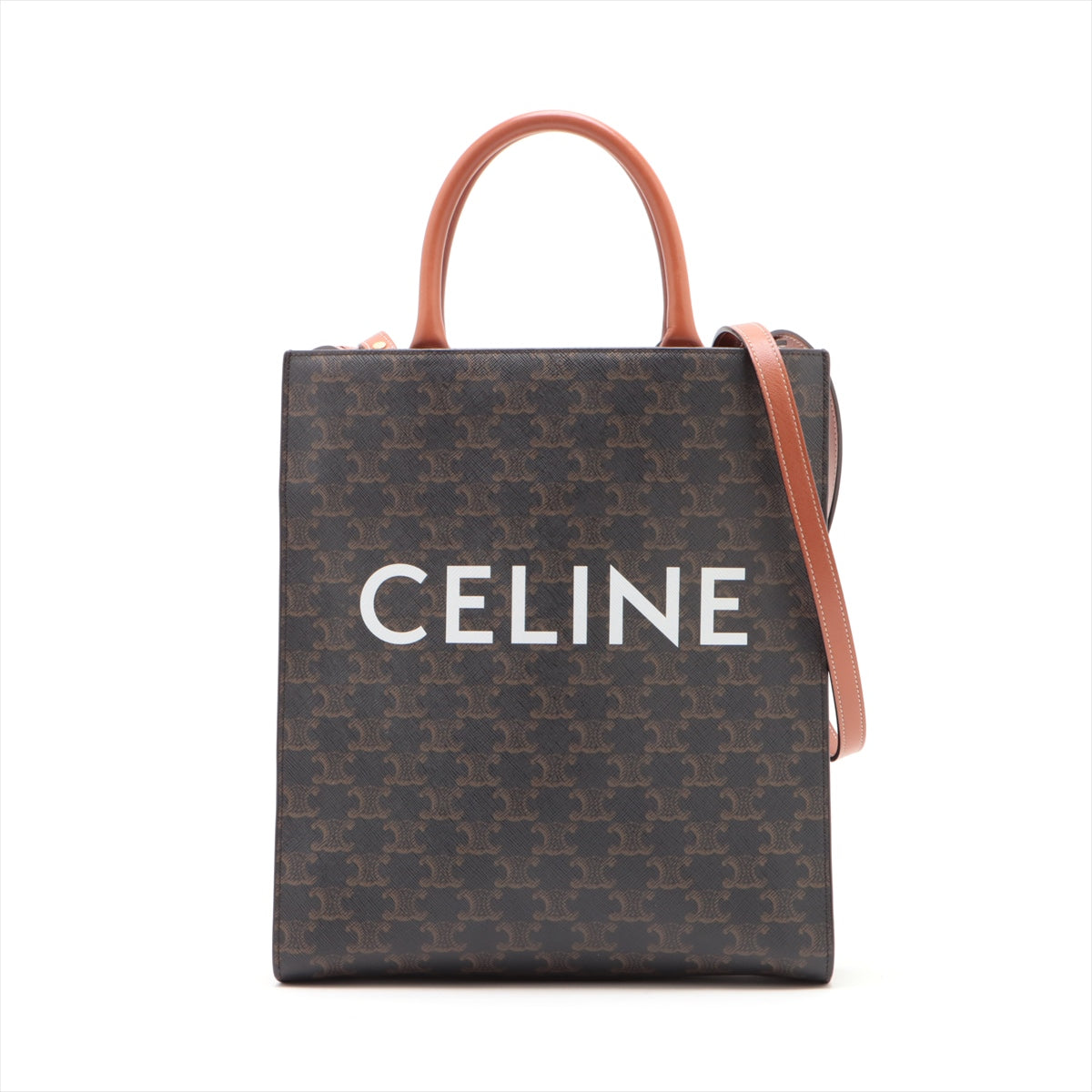 Celine f Vertical Cover PVC Leather 2WAY Tote Bag Brown