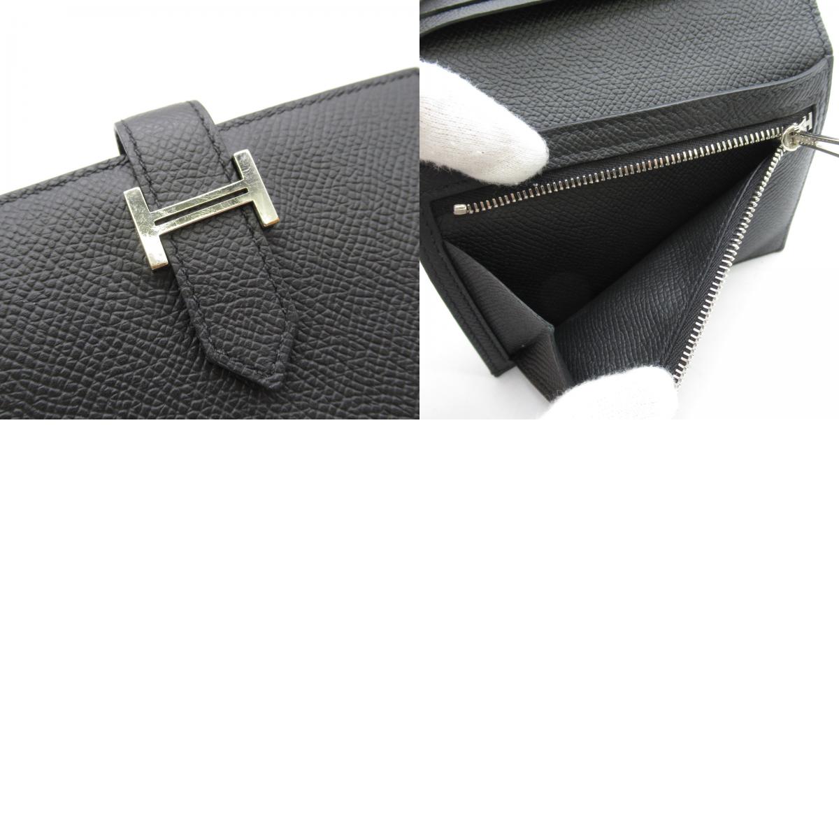 Hermes Hermes  Compact Black Double Fold Wallet Wallet Leather  Black