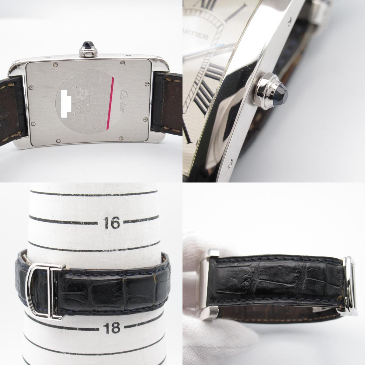Cartier Tank American LM Watch K18WG (White G) Leather Belt Crocodile  White W2601356